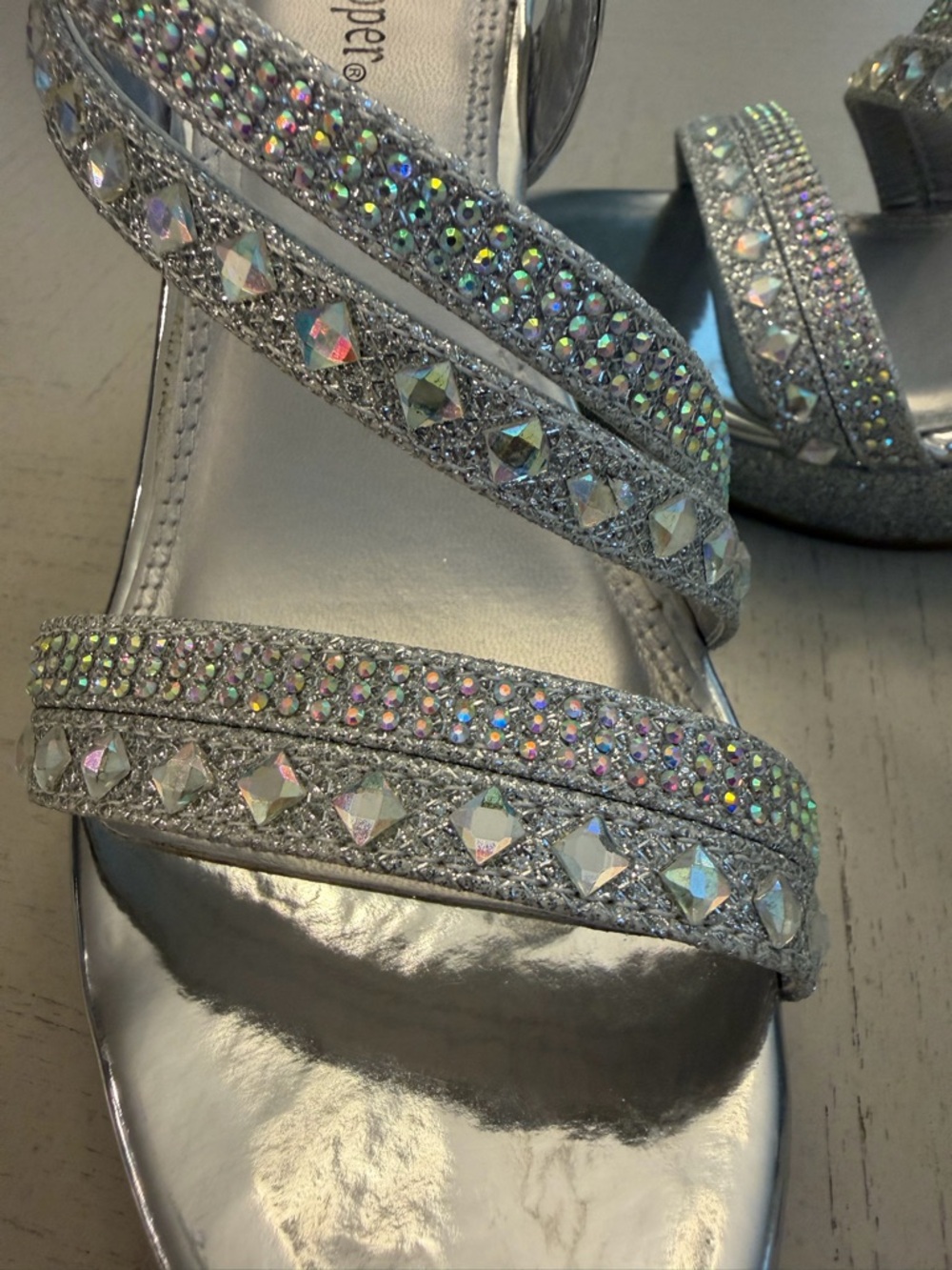 Silver Slippers wedge heels. Sling back, adjustable strap. Size 6 - Picture 4 of 6